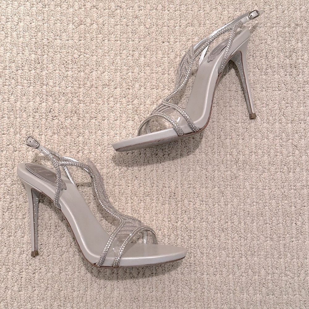 Sz 38.5 Rene Caovilla Silver Crystal Heels